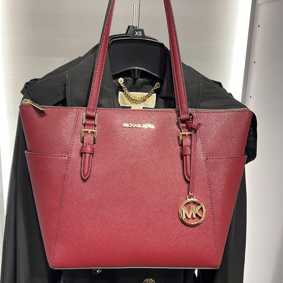 MICHAEL KORS Charlotte Large Leather Top-Zip Tote Dark Cherry NWT - Picture 9 of 16
